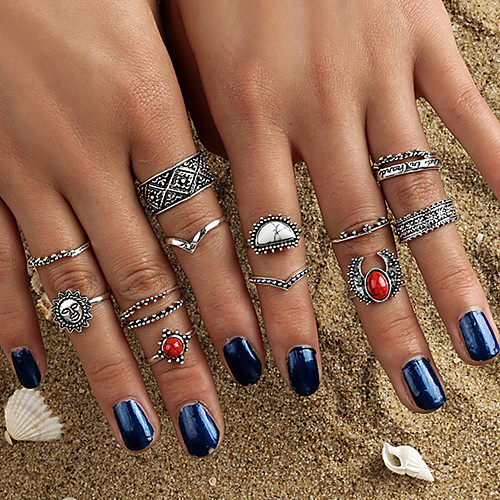 

Жен. Красный геометрический Кольцо Ring Set Загар и защита от солнца Цветы модный Этнический Мода Богемный Модные кольца Бижутерия Серебряный Назначение / 14pcs