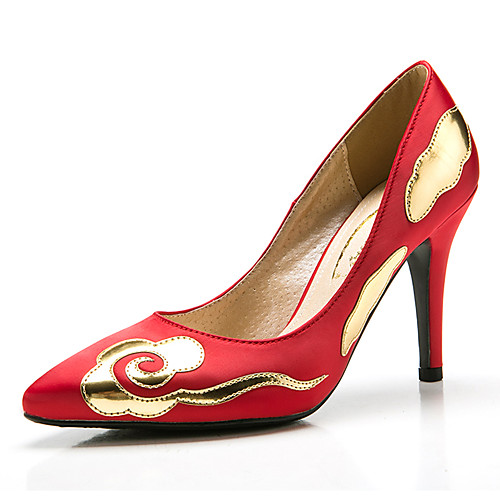 

Жен. Сатин Весна & осень Милая Обувь на каблуках На шпильке Заостренный носок Красный / Контрастных цветов