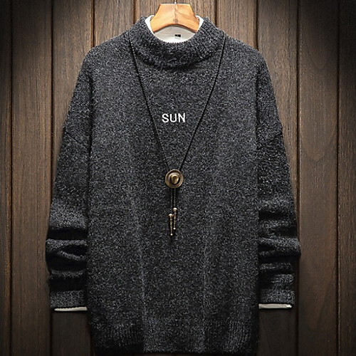 

Муж. Однотонный Пуловер Осень Черный / Серый XXXL / XXXXL / XXXXXL