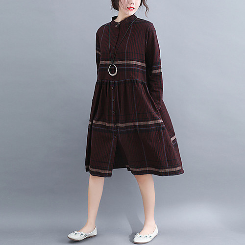 

Жен. Прямое Платье - В клетку Средней длины