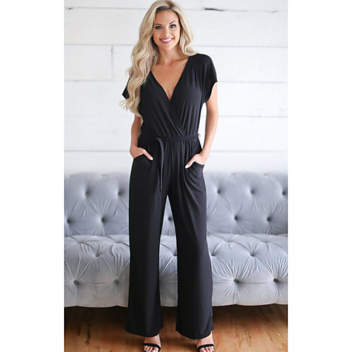 

Жен. Черный Комбинезоны, Однотонный L XL XXL