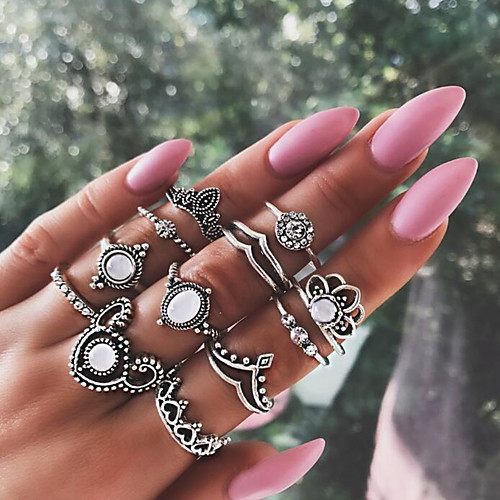 

Жен. Белый Старинный Кольцо Ring Set Цветы Корона Везучий Винтаж Романтика Модные кольца Бижутерия Серебряный Назначение День рождения Свидание Валентин 12шт