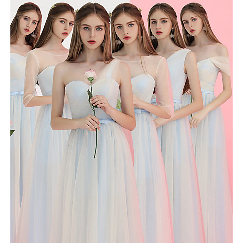 

А-силуэт V-образный вырез В пол Тюль Платье для подружек невесты с Рюши / сборки от LAN TING Express