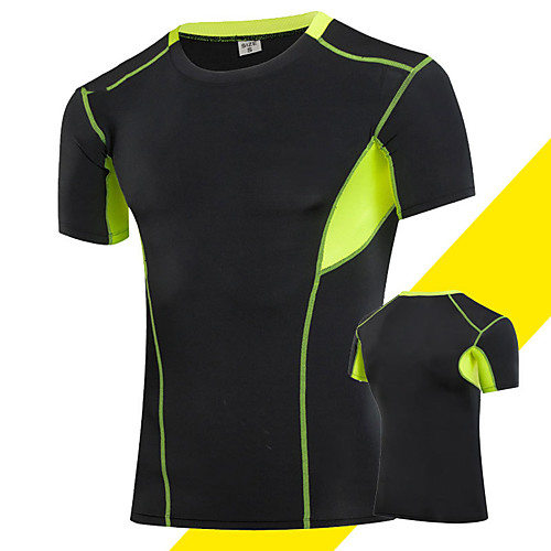 

Men's Compression Shirt Short Sleeve Compression Base layer T Shirt Top Plus Size Lightweight Breathable Quick Dry Soft Sweat-wicking Grey Black / Green GoldenBlack Spandex Road Bike Mountain Bike