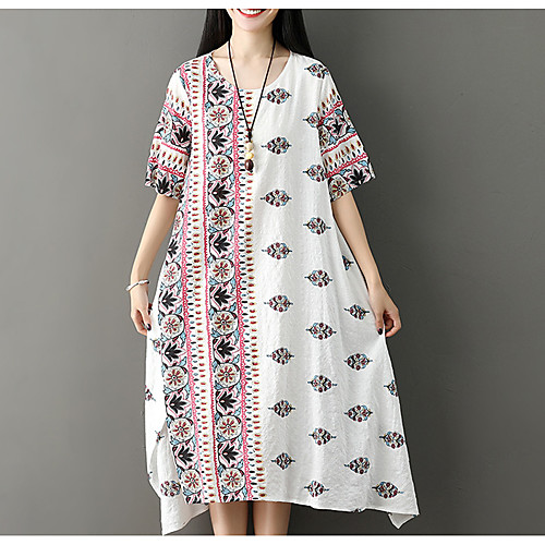 

женское платье миди туника белый синий l xl xxl