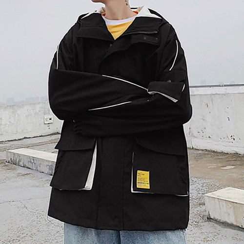 

Муж. Повседневные Весна Обычная Куртка, Однотонный Капюшон Длинный рукав Полиэстер Красный / Розовый / Военно-зеленный XL / XXL / XXXL