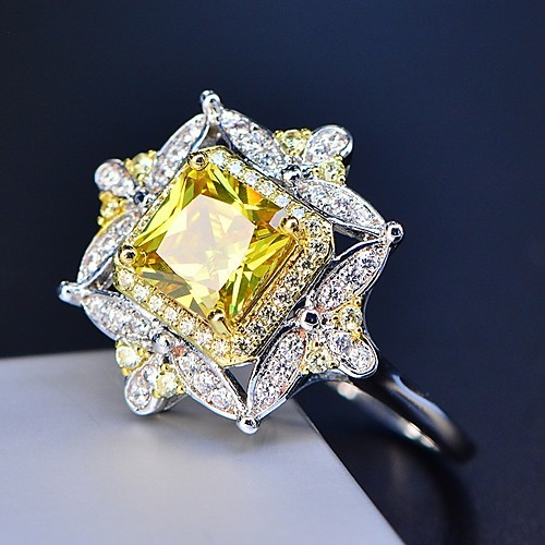 

Women's Ring Citrine 1pc White Copper Silver-Plated Geometric Stylish Luxury European Party Gift Jewelry Hollow Out Flower Cool