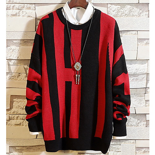 

Муж. Полоски Пуловер Осень Белый / Красный L / XL / XXL