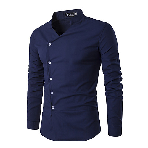 

Муж. Рубашка Хлопок, Воротник-стойка Однотонный Черный L