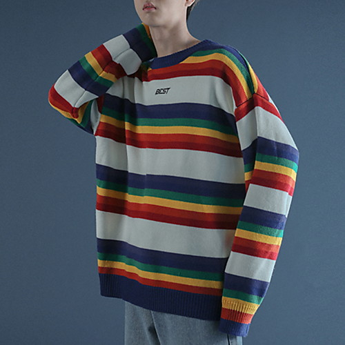 

Муж. Полоски Пуловер Осень Белый / Черный M / L / XL