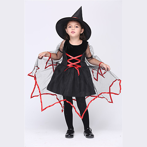 

ведьма Платья Косплэй Kостюмы Шапки Детские Девочки Платья Хэллоуин Хэллоуин Карнавал Маскарад Фестиваль / праздник Тюль Хлопок Черный Карнавальные костюмы Пэчворк
