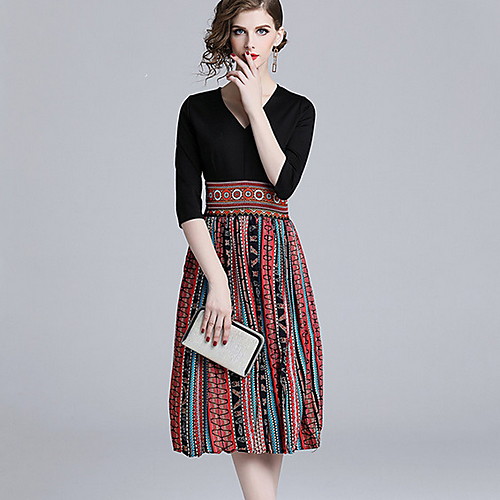 

Жен. Классический Оболочка Платье - Геометрический принт, С принтом До колена