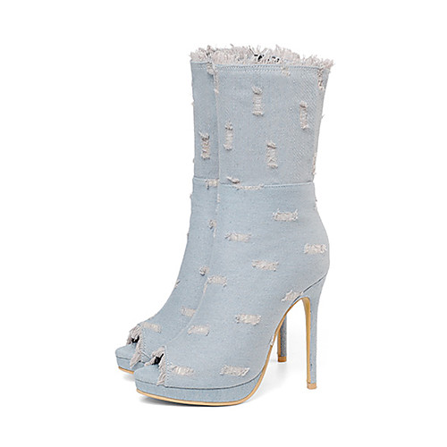 

Жен. Деним Весна & осень / Весна лето Милая / Минимализм Ботинки На шпильке Открытый мыс Сапоги до середины икры Черный / Бежевый / Темно-синий