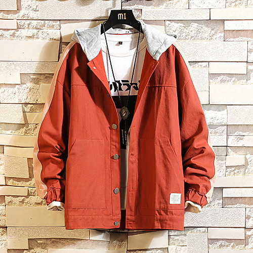 

Муж. Повседневные Классический Осень Обычная Куртка, Геометрический принт Капюшон Длинный рукав Хлопок С принтом Черный / Красный M / L / XL