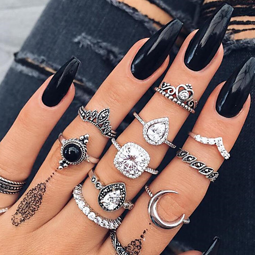

Жен. Черный Белый Кольцо Ring Set Корона Везучий Винтаж Романтика Модные кольца Бижутерия Серебряный Назначение День рождения Свидание Валентин 10 шт.