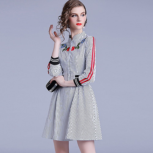 

Жен. Классический А-силуэт Платье - Полоски, Пэчворк Выше колена