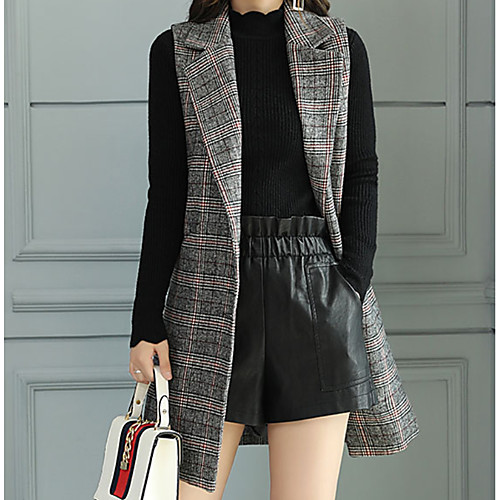 

Жен. Повседневные Весна Длинная Жилет, В клетку Лацкан с острым углом Без рукавов Полиэстер Коричневый / Серый L / XL / XXL