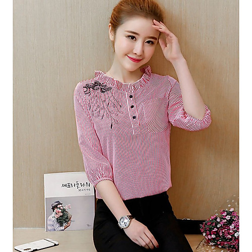 

Жен. Вышивка Рубашка Цветочный принт Синий L