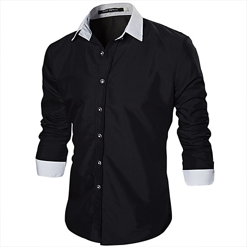 

Men's Cotton Slim Shirt - Solid Colored / Color Block Classic Collar Black