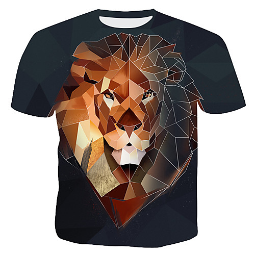 

Муж. С принтом Футболка Хлопок, Круглый вырез Контрастных цветов / 3D / Животное Цвет радуги XL