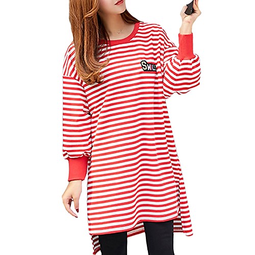 

Жен. Футболка Хлопок Свободный силуэт Полоски Зеленый Один размер