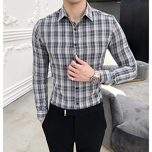 

Муж. Рубашка Классический воротник Тонкие Полоски Синий XL