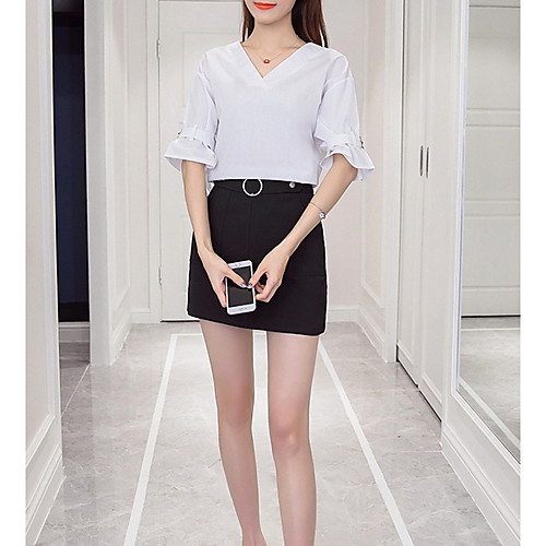 

Жен. Рубашка V-образный вырез Полоски Синий XXL