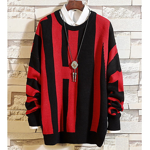 

Муж. Полоски Пуловер Осень Белый / Красный L / XL / XXL