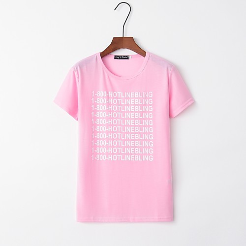 

Жен. С принтом Футболка Хлопок Свободный силуэт Буквы Розовый L