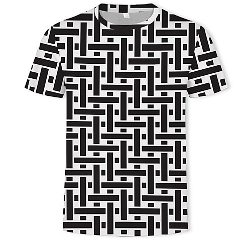 

Муж. С принтом Футболка Хлопок, Круглый вырез Геометрический принт / Контрастных цветов / 3D Черный XL