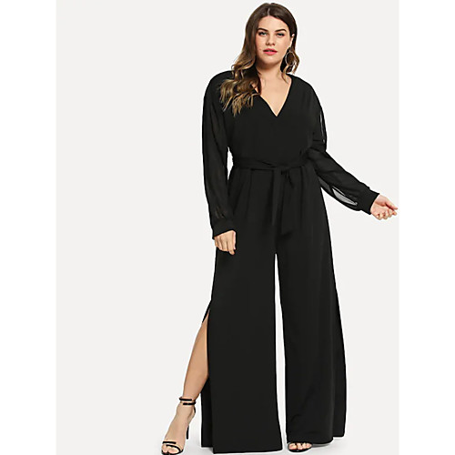 

Жен. Черный Свободный силуэт Комбинезоны, Однотонный Кружева XL XXL XXXL