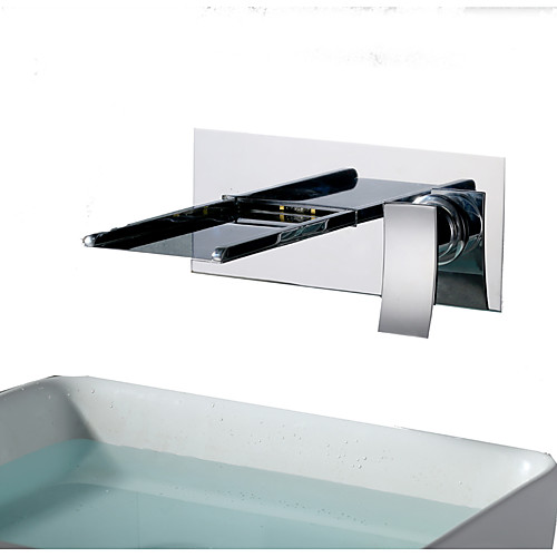 

Ванная раковина кран - Водопад / LED Хром Монтаж на стену Одной ручкой Два отверстияBath Taps