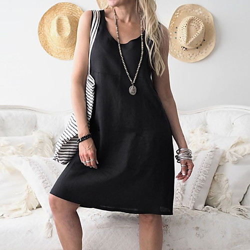 

Жен. Элегантный стиль А-силуэт Платье - Однотонный, Пэчворк До колена