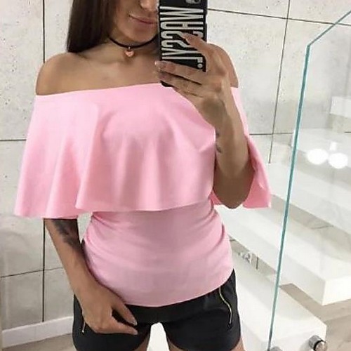 

Жен. Рубашка С открытыми плечами Однотонный Белый M