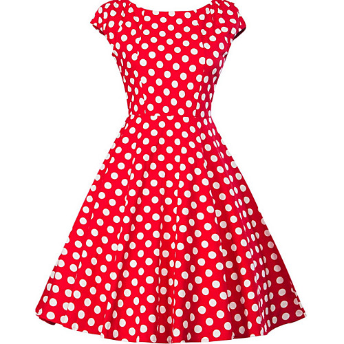 

Жен. Большие размеры На выход 1950-е года А-силуэт Платье - Горошек, С принтом V-образный вырез До колена