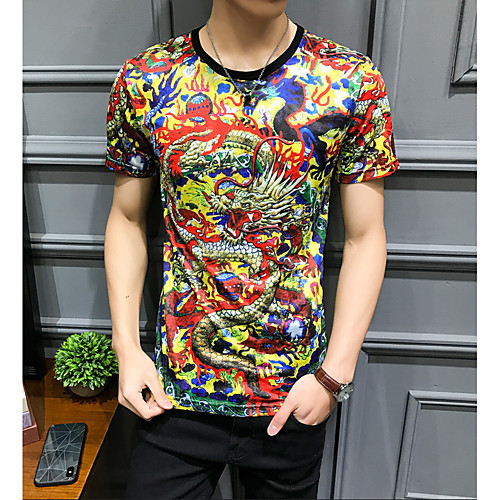 

Муж. Большие размеры - Футболка Хлопок, Круглый вырез Тонкие Животное Цвет радуги XXXL