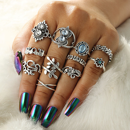 

Жен. Синий Классический Кольцо Ring Set Слон В форме листа Flower Shape модный Мода Богемный Элегантный стиль Модные кольца Бижутерия Серебряный Назначение / 11pcs
