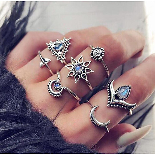 

Жен. Джаспер Старинный Кольцо Ring Set Загар и защита от солнца MOON Flower Shape Уникальный дизайн модный Милая Мода Богемный Модные кольца Бижутерия Серебряный Назначение / 7pcs
