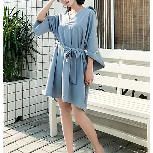 

Жен. Хлопок Тонкие Рубашка Платье Рубашечный воротник До колена