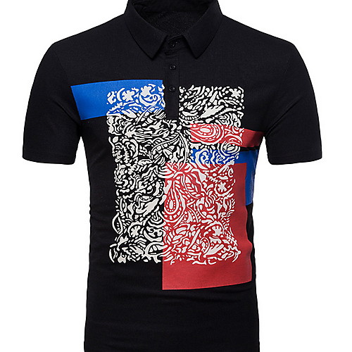 

Муж. С принтом Футболка Рубашечный воротник Тонкие Однотонный Белый L