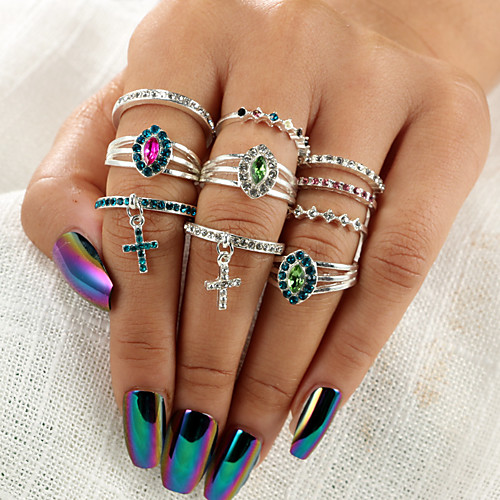 

Жен. Синий Зеленый Красный Классический Кольцо Ring Set Крест Глаза Везучий модный Романтика Мода Богемный Модные кольца Бижутерия Серебряный Назначение / 10 шт.