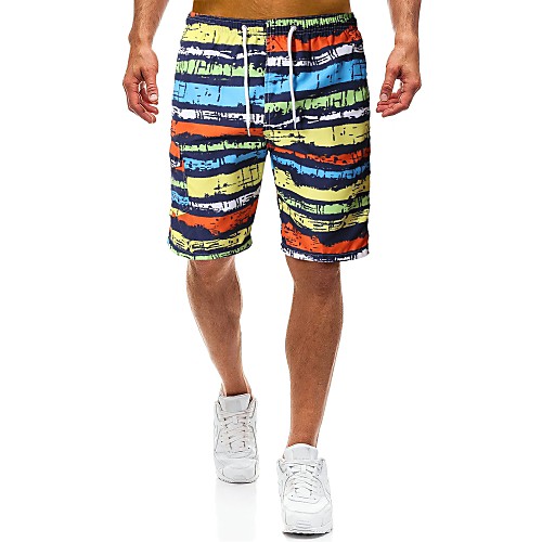 

Beach Board Men's Basic / Beach Style / Tropical Loose Shorts Pants - Striped Rainbow L XL XXL