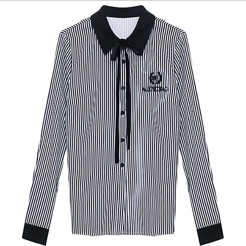 

Жен. Рубашка Рубашечный воротник Тонкие Однотонный Белый L