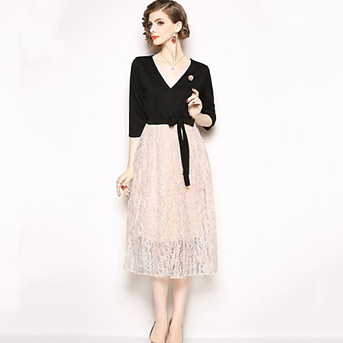 

Жен. Тонкие А-силуэт Платье V-образный вырез Средней длины