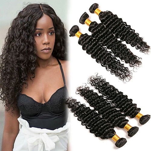 

6 Связок Перуанские волосы Кудрявый Глубокий курчавый 100% Remy Hair Weave Bundles Головные уборы Человека ткет Волосы Пучок волос 8-28 дюймовый Естественный цвет Ткет человеческих волос / Без запаха