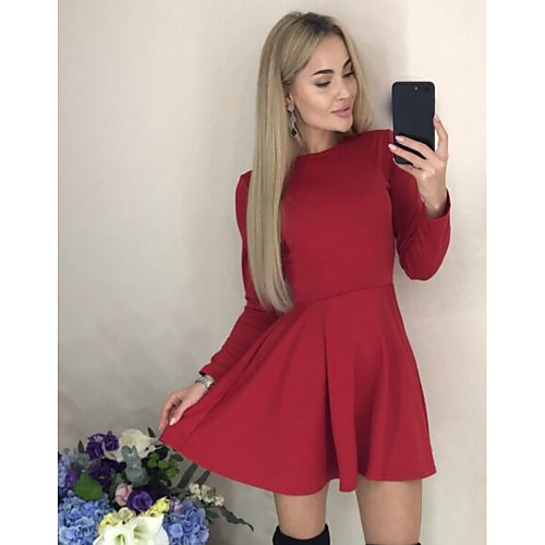 

Жен. Классический А-силуэт Платье - Однотонный, Пэчворк Выше колена
