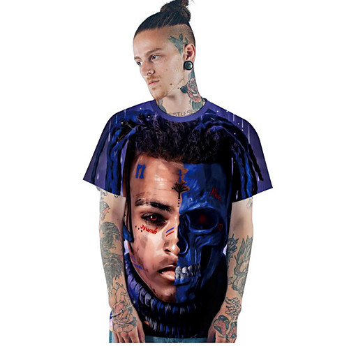 

Муж. С принтом Размер ЕС / США - Футболка Круглый вырез Тонкие 3D / Портрет Тёмно-синий XL