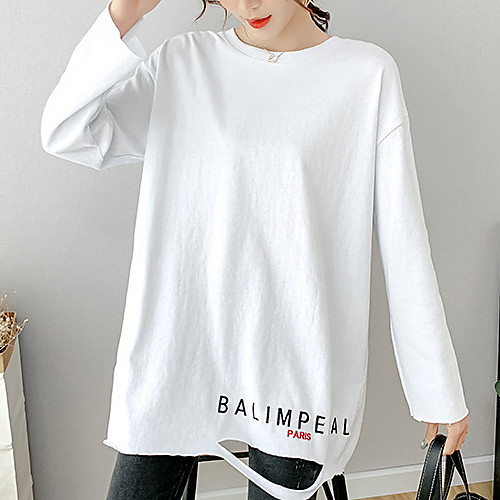 

Жен. Вышивка Футболка Однотонный Белый M