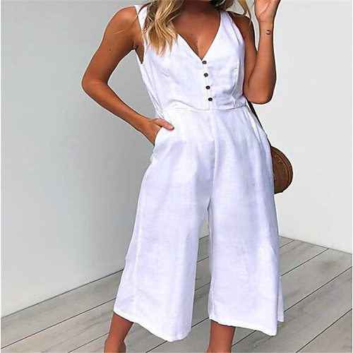 

Жен. Изысканный Белый Черный Хаки Комбинезоны, Однотонный Пэчворк M L XL