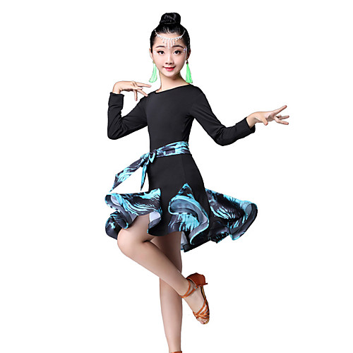 

Latin Dance / Kids' Dancewear Dresses Girls' Performance Nylon Pattern / Print / Ruching / Split Joint Long Sleeve High Dress